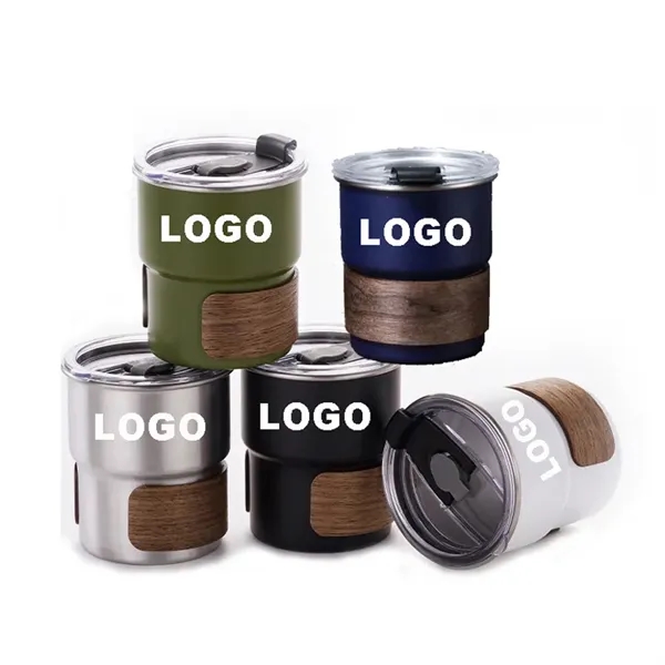 10oz Stainless Steel Camping Coffee Mug w/Wood Sleeve & Lid - 10oz Stainless Steel Camping Coffee Mug w/Wood Sleeve & Lid - Image 0 of 3