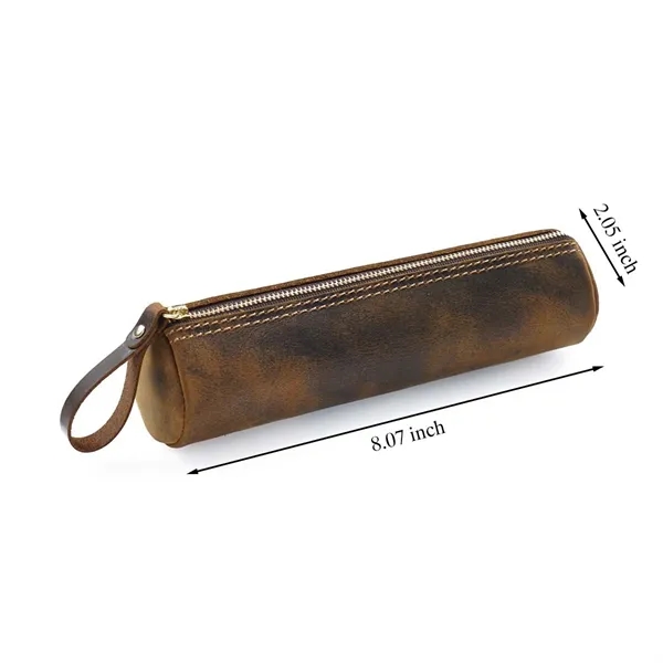 Vintage Zippered Leather Pencil Pouch for School & Office - Vintage Zippered Leather Pencil Pouch for School & Office - Image 1 of 4