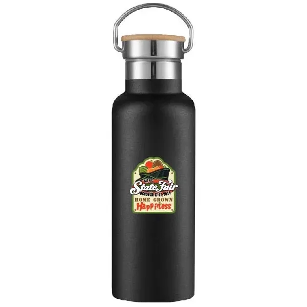 17oz Travel Stainless Steel Vacuum water bottle w/wood lid - 17oz Travel Stainless Steel Vacuum water bottle w/wood lid - Image 1 of 5