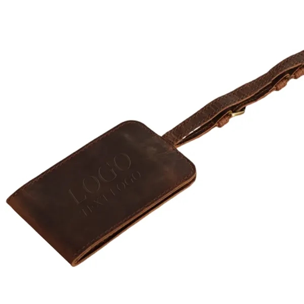 Brown Genuine Leather Luggage Tag - Brown Genuine Leather Luggage Tag - Image 3 of 5