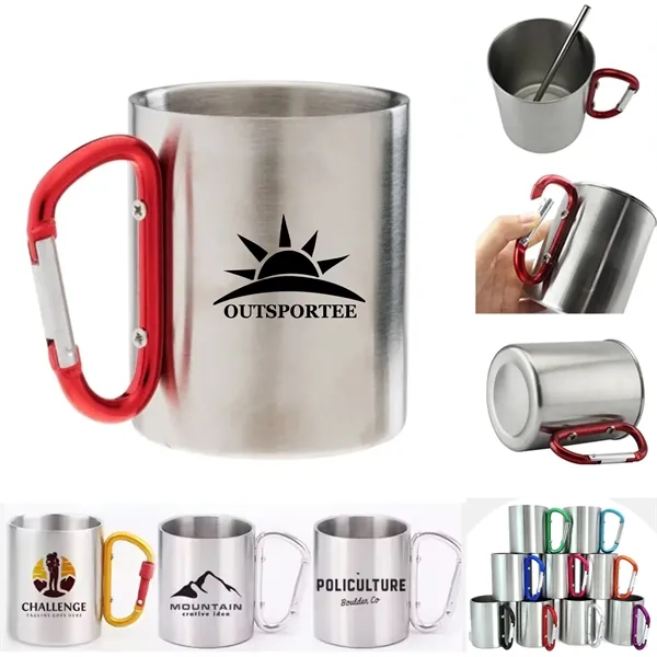 10 oz Portable Camping Stainless Steel Carabiner  Mug - 10 oz Portable Camping Stainless Steel Carabiner  Mug - Image 0 of 3