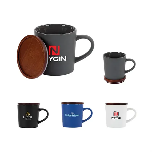 Copenhagen 16 oz. Ceramic Mug w/ Wood Lid - Copenhagen 16 oz. Ceramic Mug w/ Wood Lid - Image 0 of 4