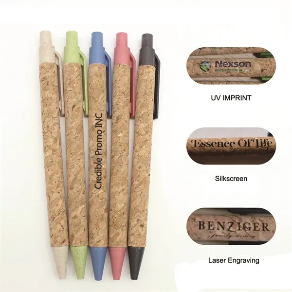 Retractable Wheat Straw Cork Recycled Ballpoint Pen - Retractable Wheat Straw Cork Recycled Ballpoint Pen - Image 2 of 6