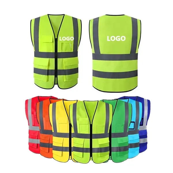 High Visibility Reflective Safety Vest w/Pockets & Zipper - High Visibility Reflective Safety Vest w/Pockets & Zipper - Image 0 of 3