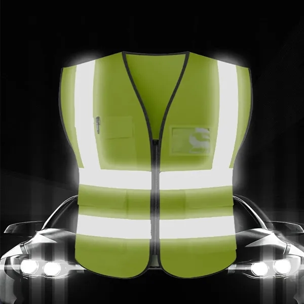 High Visibility Reflective Safety Vest w/Pockets & Zipper - High Visibility Reflective Safety Vest w/Pockets & Zipper - Image 2 of 3