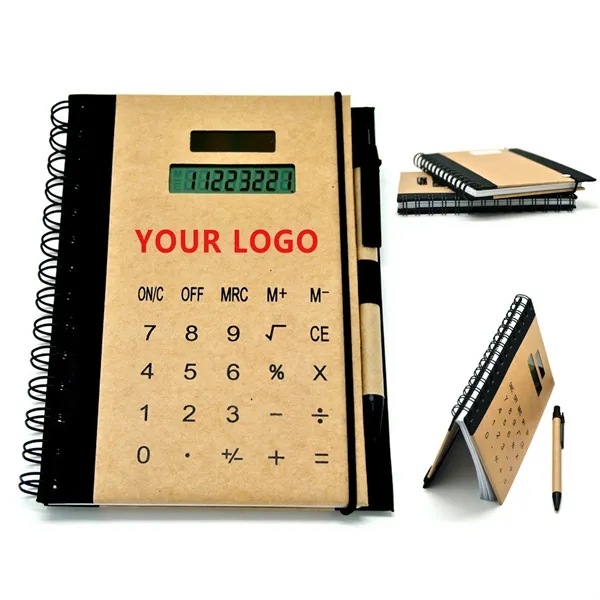 MOQ 25 Solar Calculator Notebook with Pen - MOQ 25 Solar Calculator Notebook with Pen - Image 0 of 2