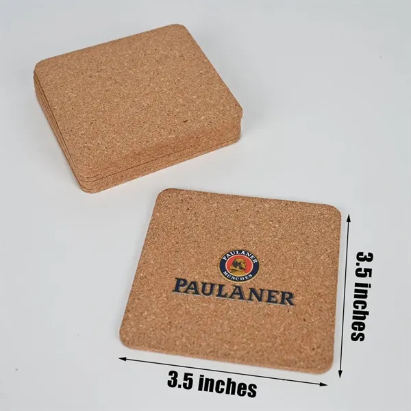 3 1/2" Custom Full Color Imprint Square Cork Wood Coaster - 3 1/2" Custom Full Color Imprint Square Cork Wood Coaster - Image 1 of 2