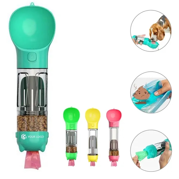 3-in-1 Pet Feeder Water Bottle with Poop Bag Dispenser - 3-in-1 Pet Feeder Water Bottle with Poop Bag Dispenser - Image 0 of 4