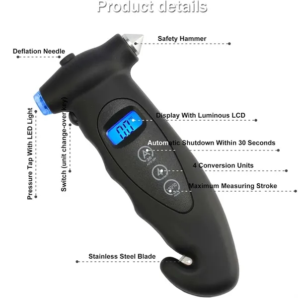 All-in-1 Car Tire Air Pressure Gauge with Emergency Tools - All-in-1 Car Tire Air Pressure Gauge with Emergency Tools - Image 4 of 4