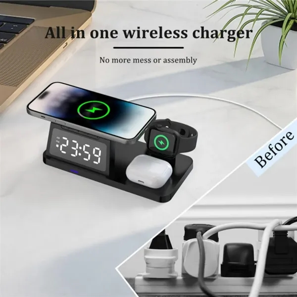 4 in 1 Wireless Charging Station with Digital Alarm Clock - 4 in 1 Wireless Charging Station with Digital Alarm Clock - Image 1 of 4