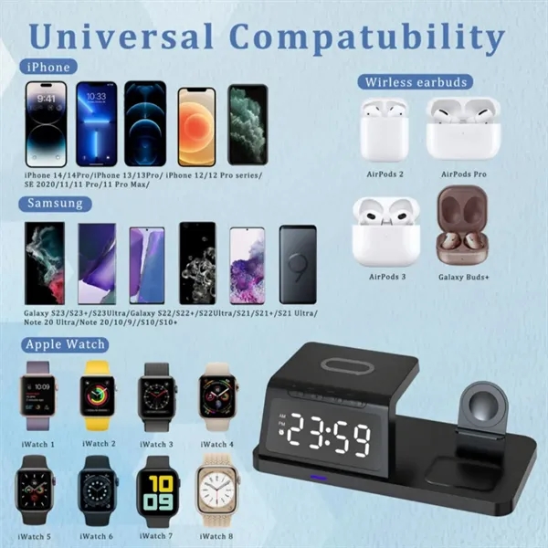 4 in 1 Wireless Charging Station with Digital Alarm Clock - 4 in 1 Wireless Charging Station with Digital Alarm Clock - Image 2 of 4