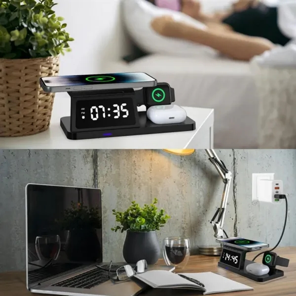 4 in 1 Wireless Charging Station with Digital Alarm Clock - 4 in 1 Wireless Charging Station with Digital Alarm Clock - Image 3 of 4