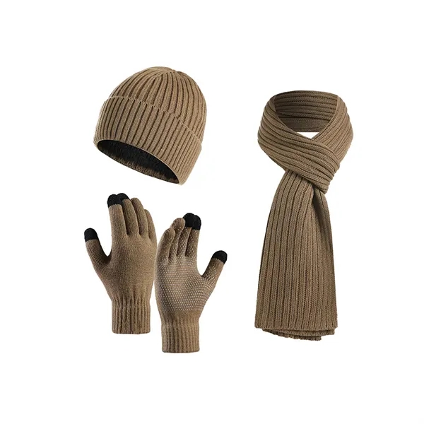 Fleece lining Winter Knitted Beanie Hat Scarf Glove Set - Fleece lining Winter Knitted Beanie Hat Scarf Glove Set - Image 1 of 6