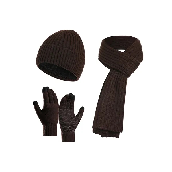 Fleece lining Winter Knitted Beanie Hat Scarf Glove Set - Fleece lining Winter Knitted Beanie Hat Scarf Glove Set - Image 2 of 6