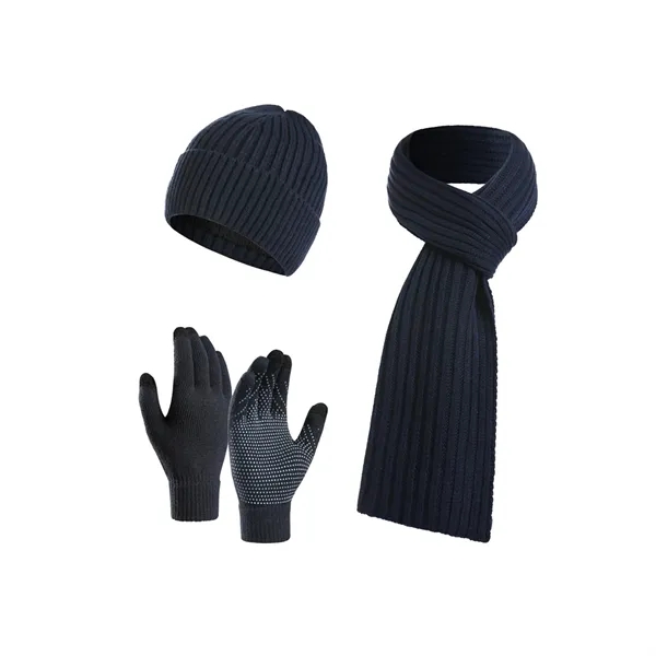 Fleece lining Winter Knitted Beanie Hat Scarf Glove Set - Fleece lining Winter Knitted Beanie Hat Scarf Glove Set - Image 3 of 6