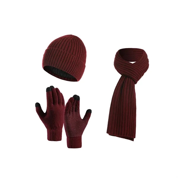Fleece lining Winter Knitted Beanie Hat Scarf Glove Set - Fleece lining Winter Knitted Beanie Hat Scarf Glove Set - Image 4 of 6