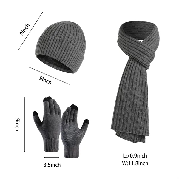 Fleece lining Winter Knitted Beanie Hat Scarf Glove Set - Fleece lining Winter Knitted Beanie Hat Scarf Glove Set - Image 6 of 6