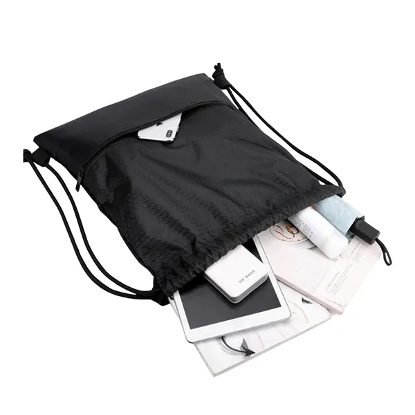 420D Drawstring Bag with Zipper - 420D Drawstring Bag with Zipper - Image 7 of 8
