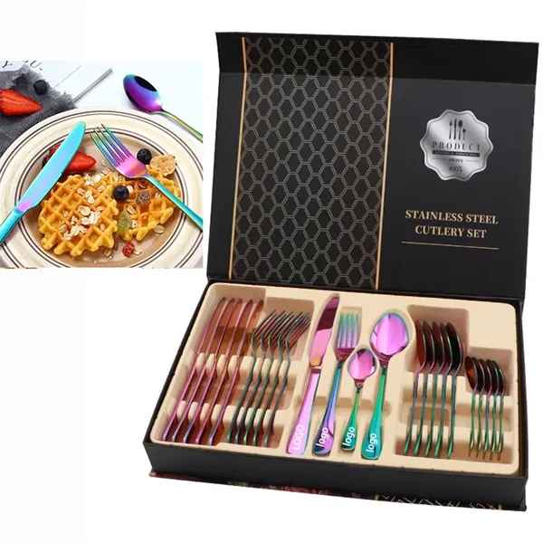24PCS Stainless Steel Colorful Cutlery Knife Spoon Fork Set - 24PCS Stainless Steel Colorful Cutlery Knife Spoon Fork Set - Image 1 of 2