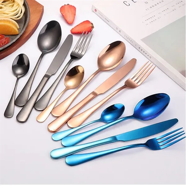 24PCS Stainless Steel Colorful Cutlery Knife Spoon Fork Set - 24PCS Stainless Steel Colorful Cutlery Knife Spoon Fork Set - Image 2 of 2