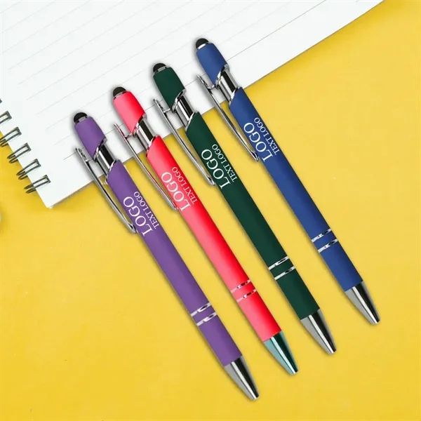 Custom Rubber Coated Stylus Ballpoint Pen - Custom Rubber Coated Stylus Ballpoint Pen - Image 0 of 16