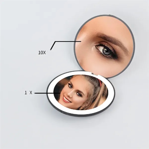LED Lighted Travel Makeup Mirror 1x/10x or 1x/2x - LED Lighted Travel Makeup Mirror 1x/10x or 1x/2x - Image 1 of 3