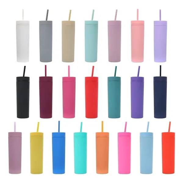 16oz Matte Plastic Tumbler With Straw - 16oz Matte Plastic Tumbler With Straw - Image 0 of 26