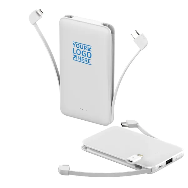 4-in-1 5,000 mAh Slim Power Bank with Built in Cable - 4-in-1 5,000 mAh Slim Power Bank with Built in Cable - Image 0 of 4