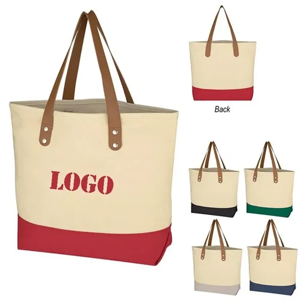 12 OZ Canvas Tote Bag With PU Leather Handle - 12 OZ Canvas Tote Bag With PU Leather Handle - Image 0 of 2