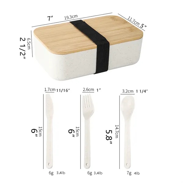 37 Oz Wheat Straw Bento Lunch Box w/Cutlery Set Bomboo Lid - 37 Oz Wheat Straw Bento Lunch Box w/Cutlery Set Bomboo Lid - Image 1 of 3