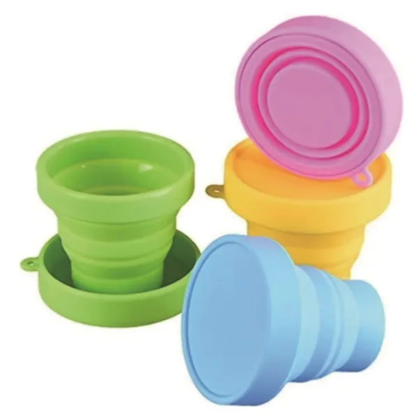 Reusable Food Grade Folding  Silicone Mug with Lids - Reusable Food Grade Folding  Silicone Mug with Lids - Image 1 of 4