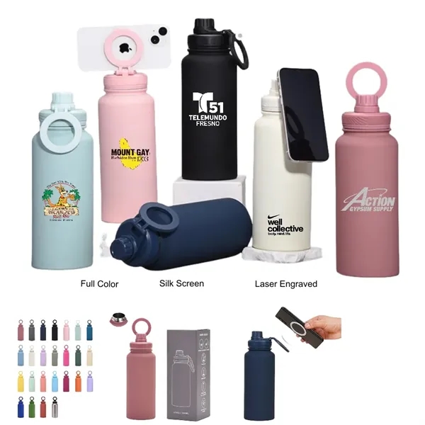 34 oz Vacuum Thermal Water Cup with Rotating Phone Holder - 34 oz Vacuum Thermal Water Cup with Rotating Phone Holder - Image 0 of 29