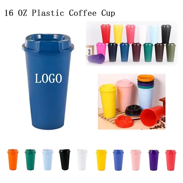 16oz Custom Colorful Plastic Reusable Hot Coffee Cups w/Lids - 16oz Custom Colorful Plastic Reusable Hot Coffee Cups w/Lids - Image 0 of 2