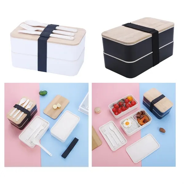 Wheat Straw Bento Lunch Box w/Cutlery Set & Bomboo Lid - Wheat Straw Bento Lunch Box w/Cutlery Set & Bomboo Lid - Image 0 of 3