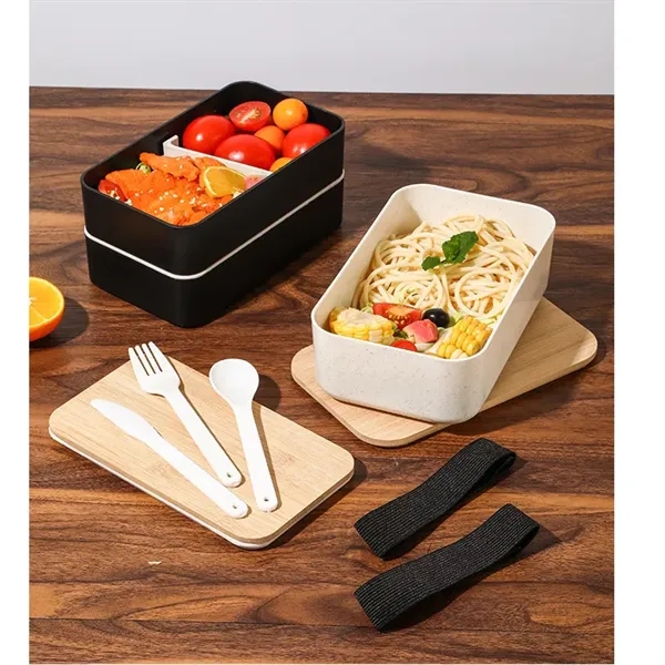 Wheat Straw Bento Lunch Box w/Cutlery Set & Bomboo Lid - Wheat Straw Bento Lunch Box w/Cutlery Set & Bomboo Lid - Image 3 of 3