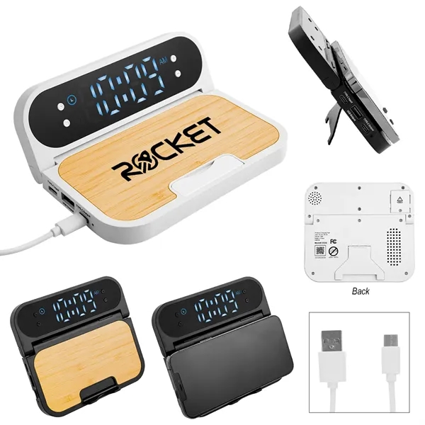 15W Bamboo Folding Charger With Digital Clock - 15W Bamboo Folding Charger With Digital Clock - Image 0 of 4
