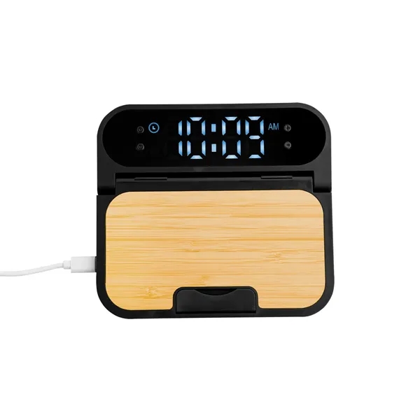 15W Bamboo Folding Charger With Digital Clock - 15W Bamboo Folding Charger With Digital Clock - Image 2 of 4