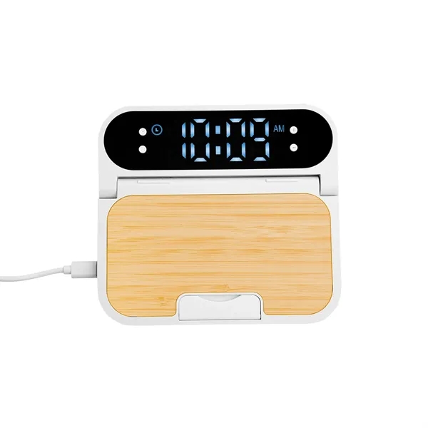 15W Bamboo Folding Charger With Digital Clock - 15W Bamboo Folding Charger With Digital Clock - Image 3 of 4