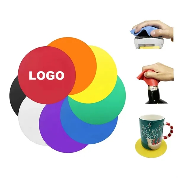 5" Round Silicone Heat Insulation Coaster with Jar Opener - 5" Round Silicone Heat Insulation Coaster with Jar Opener - Image 0 of 4