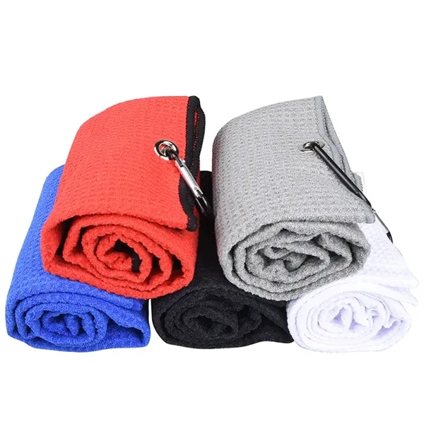Golf Towel Tri-Fold With Mountaineering Hook - Golf Towel Tri-Fold With Mountaineering Hook - Image 1 of 3