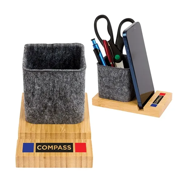 Renton Recycled Felt and Bamboo Pen/Device/Card Holder - Renton Recycled Felt and Bamboo Pen/Device/Card Holder - Image 0 of 1