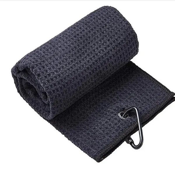 Microfiber Waffle Pattern Golf Towel With Carabiners Clip - Microfiber Waffle Pattern Golf Towel With Carabiners Clip - Image 2 of 3