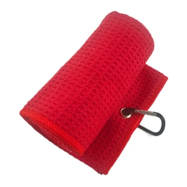 Microfiber Waffle Pattern Golf Towel With Carabiners Clip - Microfiber Waffle Pattern Golf Towel With Carabiners Clip - Image 3 of 3