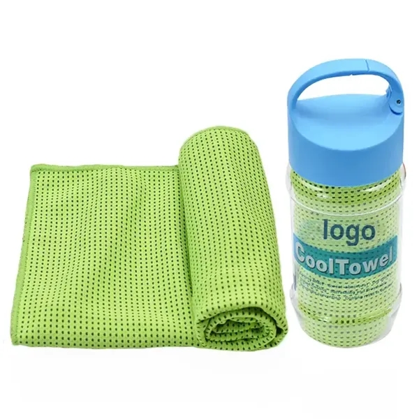 Cooling Microfiber Towels With Carabiner Bottle - Cooling Microfiber Towels With Carabiner Bottle - Image 1 of 3