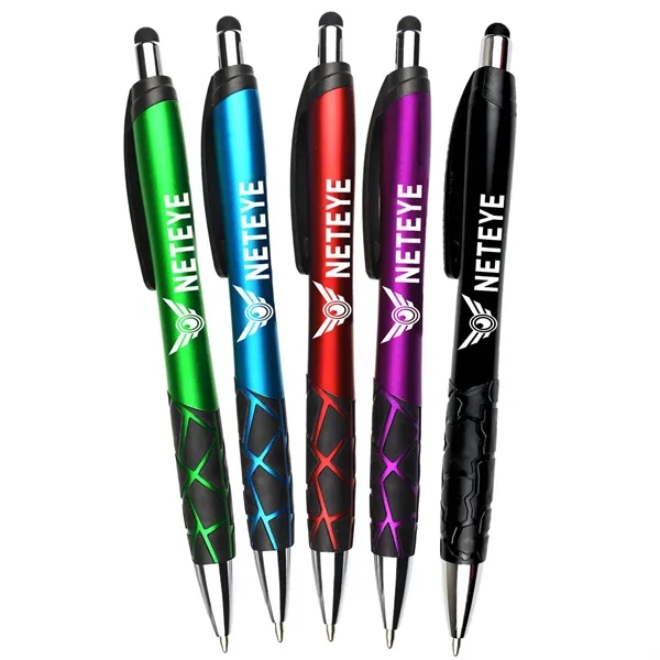 Matte Barrel Ballpoint Pen w/ Rubber Grips & Stylus - Matte Barrel Ballpoint Pen w/ Rubber Grips & Stylus - Image 0 of 6