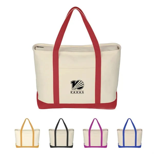 Cotton Canvas Sailing Tote Bag With Zipper - Cotton Canvas Sailing Tote Bag With Zipper - Image 0 of 6