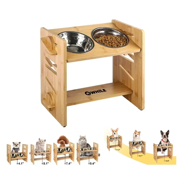 Pet Adjustable Elevated Feeder With Bowls
