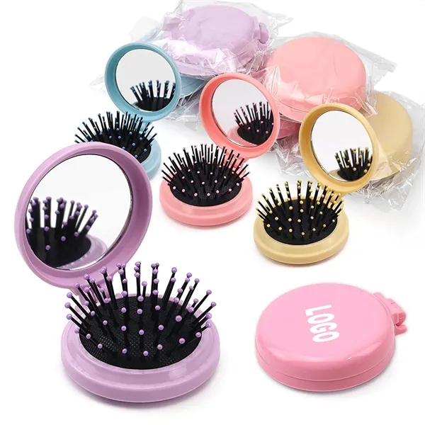 Folding Pocket Hair Brush With Mirror - Folding Pocket Hair Brush With Mirror - Image 0 of 2