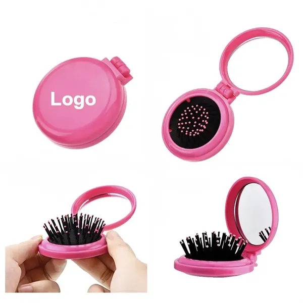 Folding Pocket Hair Brush With Mirror - Folding Pocket Hair Brush With Mirror - Image 1 of 2