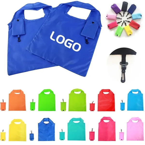 Eco-friendly Reusable Polyester Tote Bag w/Carabiner Clip - Eco-friendly Reusable Polyester Tote Bag w/Carabiner Clip - Image 0 of 2